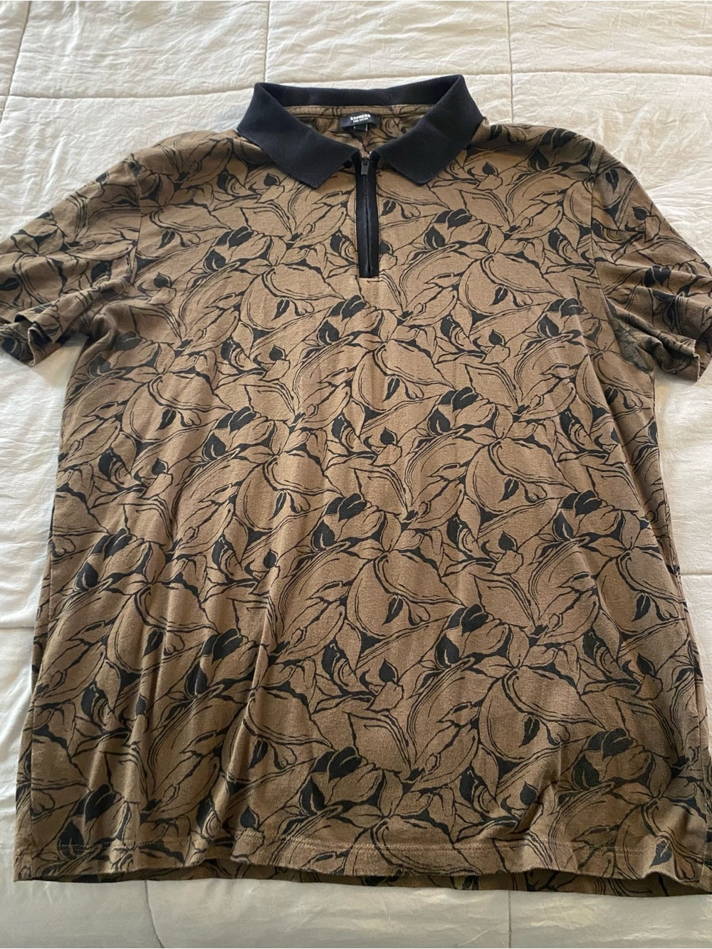 Express Brown Floral Zip Polo with Black Trim